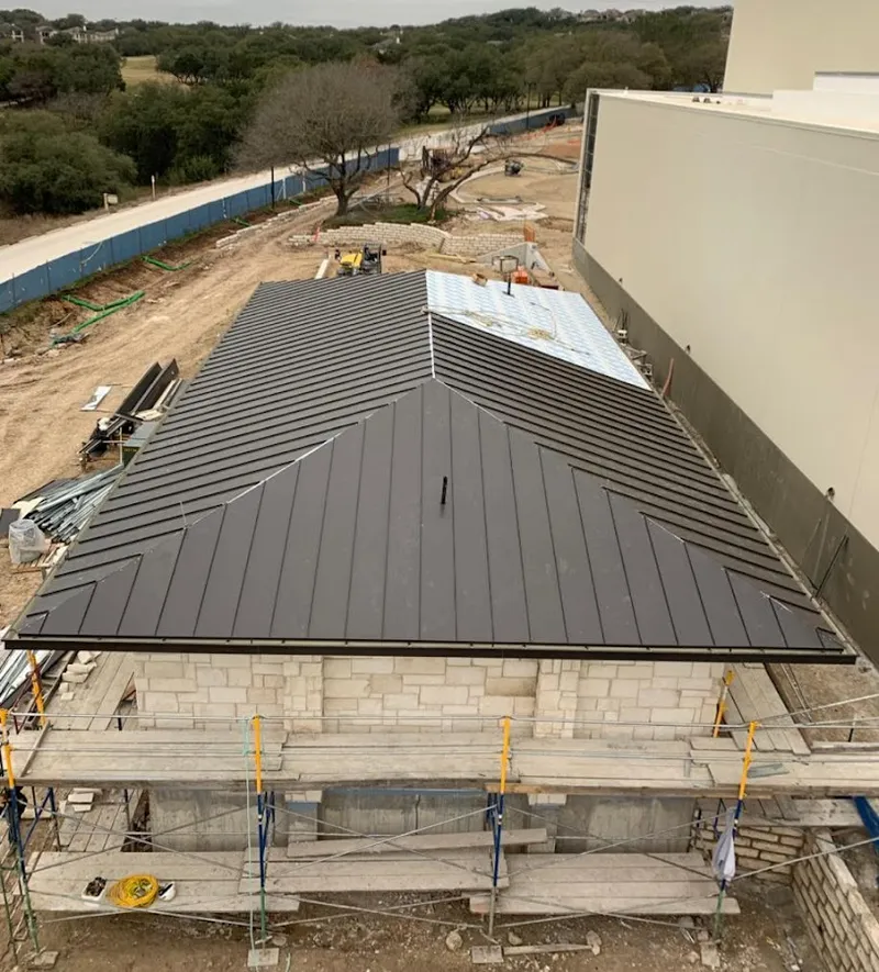 Metal roof new construction with scaffolding in Wickliffe